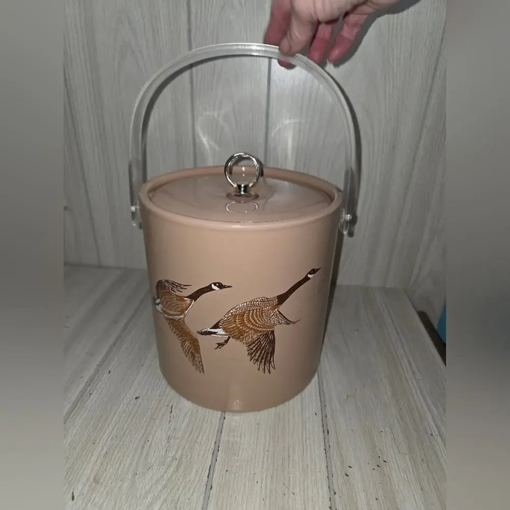 Vtg Canadian Geese Vinyl Ice Bucket Barware MCM Hunting Lodge Man Cave